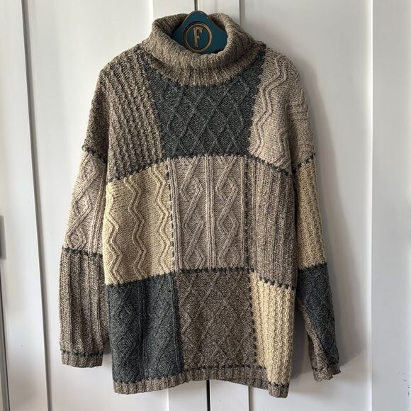Jones New York Chunky Knit Patchwork Turtleneck Sweater - M - Picture 1 of 7